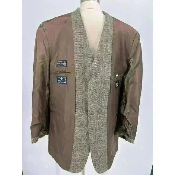 Vintage Chaps Ralph Lauren Sport Coat Men's 44R Wool Brown Three Button Blazer - Picture 9 of 16